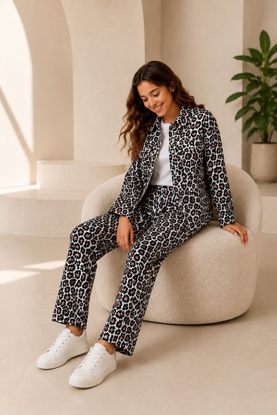 Chıldeer Childeer Girls' Printed Patterned Jacket and Pants Set Two-Piece Com...