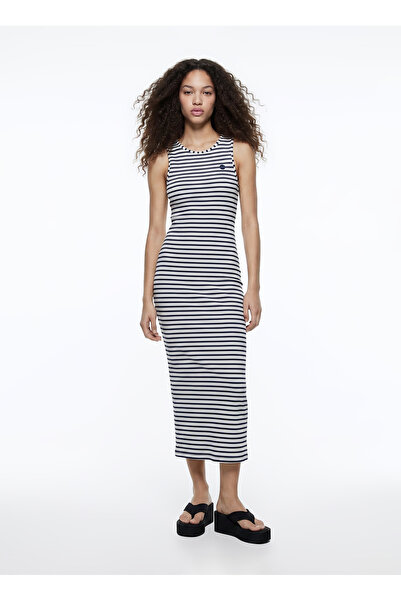 JEEP Women's White - Navy Fitted Dress J5SL-ELB7179