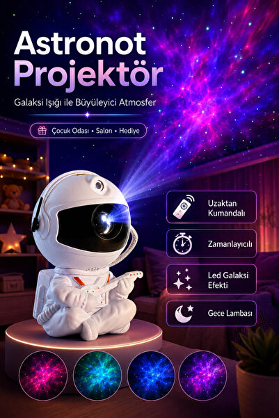 House Bird Astronot Galaksi Projektör Gece Lambası Uzaktan Kumandalı Zamanlay...