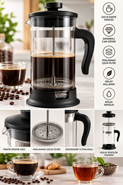 demitar Upphetta Cam Çay ve Kahve Demliği 1 Litre