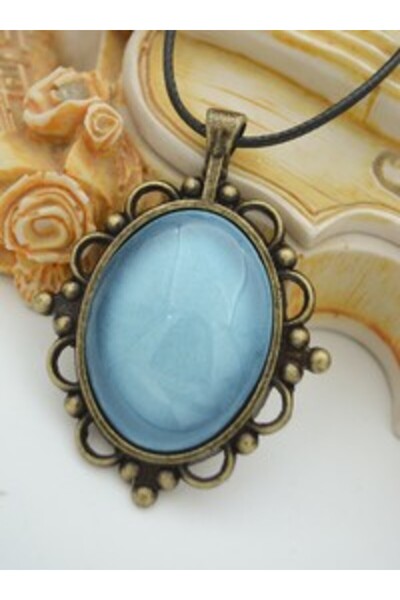 Stoneage Long Chain Tile Necklace - Turquoise -
