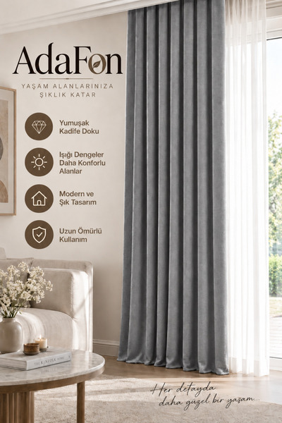 DEVRİM OLİVYA TEKSTİL Anthracite Adafon Soft Velvet Textured Cornice Stylish ...