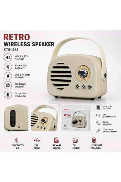BERHAT Retro Bluetooth Hoparlör Vintage Fm Radyo Güçlü Bas (Karışık Renkte Gö...