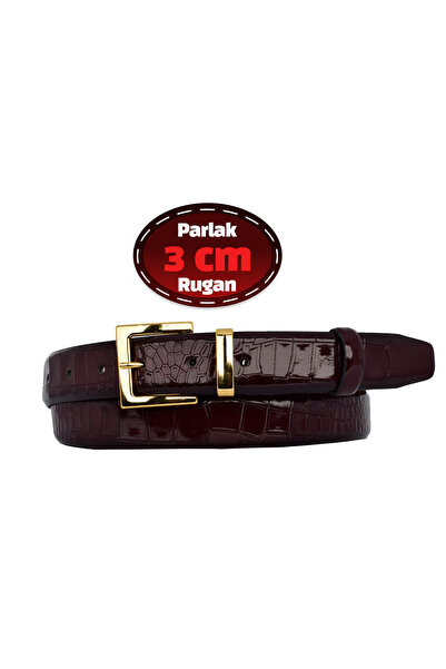 GoDeri Genuine Leather, 3 cm Gold Color Buckle, Crocodile Print Burgundy Pate...