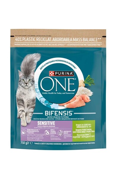 Purina One SENSITIVE, cu Curcan si Orez, hrana uscata pentru pisici, 750 g