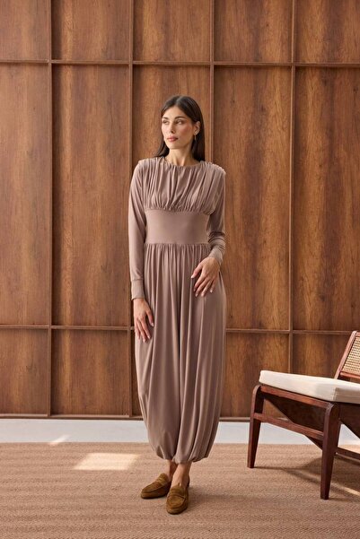 FLOWERİNG Women's Beige Drawstring Wide Leg Jumpsuit