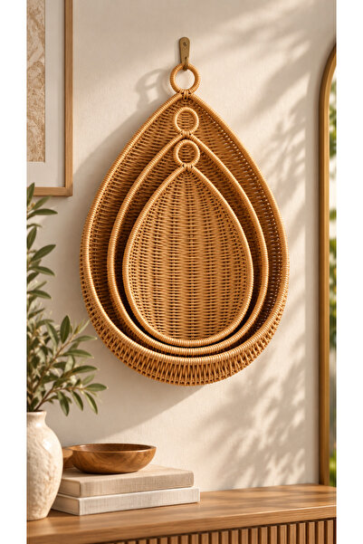 YzHome 3 Boy Asılabilir Hasır Rattan Sepet Organizer Düzenleyici Dekoratif Sepet