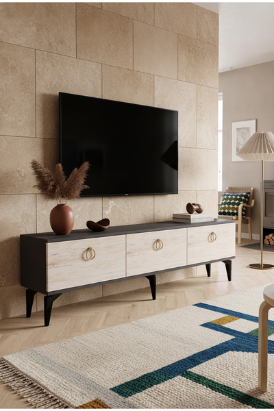 cnyr TSB8001AT - JULZH TV STAND , TV SEHPASI ANTRASİT - TRAVERTEN 180 cm