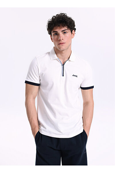 JEEP Men's Off-White Relaxed Polo T-Shirt J4SM-TST7233