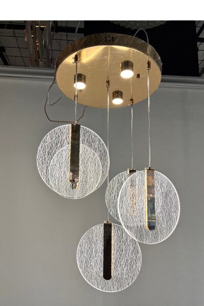GN GEN AYDINLATMA Modern Gold Detaylı Dokulu Akrilik 5'lü LED Sarkıt Avize