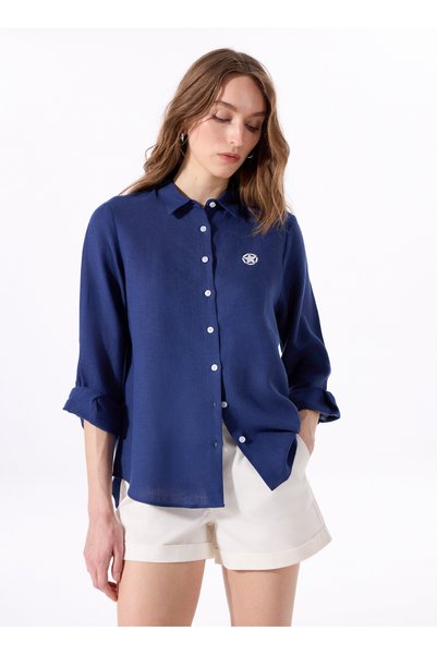 JEEP Navy Women's Relaxed Linen Shirt J5SL-GML7158
