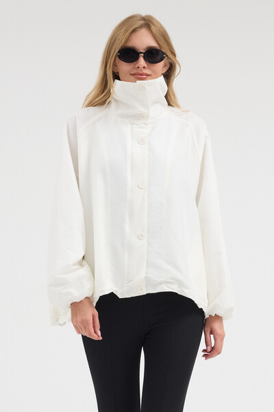 ABOUT US Relaxed Cut Seasonal Elastic Waist Detail Button Closure Jacket # 9191