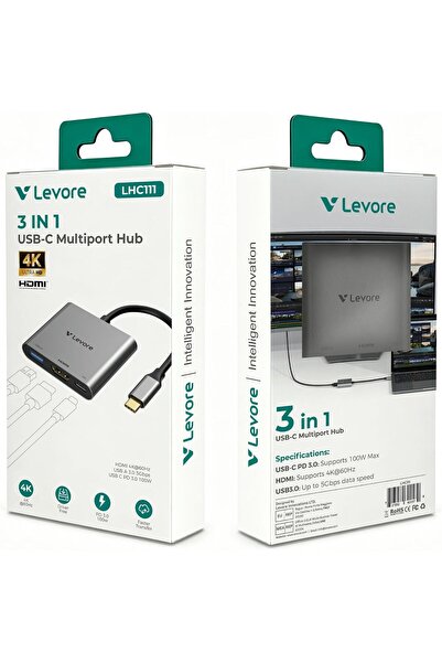 Levore 3-in-1 USB-C Multiport Hub, 4K HDMI 60Hz, USB-A 3.0 5Gbps, 100W PD Fast Charging Adapter for MacBook, Laptop, Type-C Devices