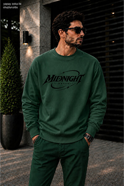 caddekombin Men's Midnight House Typography Printed Cycling Round Neck Casual...