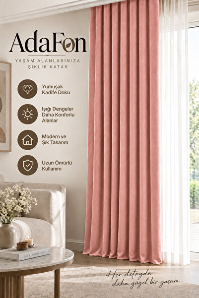 DEVRİM OLİVYA TEKSTİL Dusty Rose Adafon Soft Velvet Textured Cornice Stylish ...