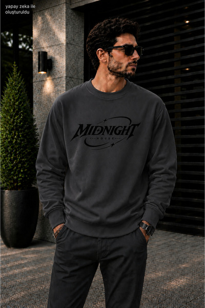 caddekombin Men's Midnight House Typography Printed Cycling Round Neck Casual...