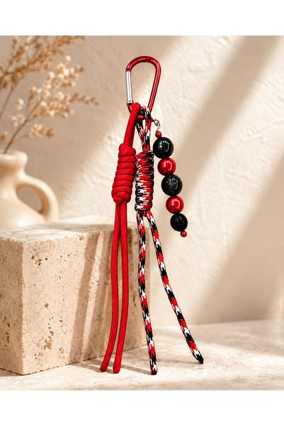 Kumru Studio Red and black beaded bag charm