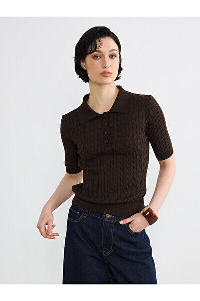 LC Waikiki Trendlucky women's self-patterned knitwear sweater with polo collar