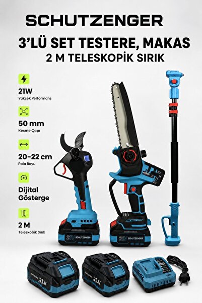 SCHUTZENGER 3’SET TELESKOPİK KOL UYUMLU DAL BUDAMA MAKASI 50mm ODUN KESME BUD...