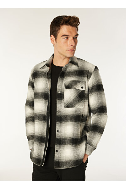 JEEP Black Men's Shirt Relaxed Plaid Shirt C4WM-GML4036