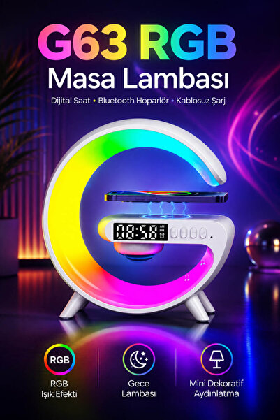 House Bird G63 RGB LED Masa Lambası Dijital Saatli Bluetooth Hoparlör Kablosu...