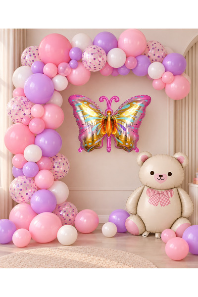 ALYA Butterfly Themed Birthday Balloon Set with Teddy Bear |   Balloon Party ...