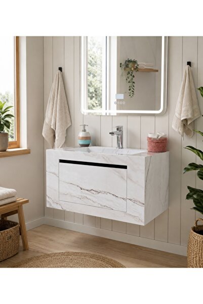 Akay Dizayn Porselen Banyo Lavabosu - Beyazgri K01 - 70cm