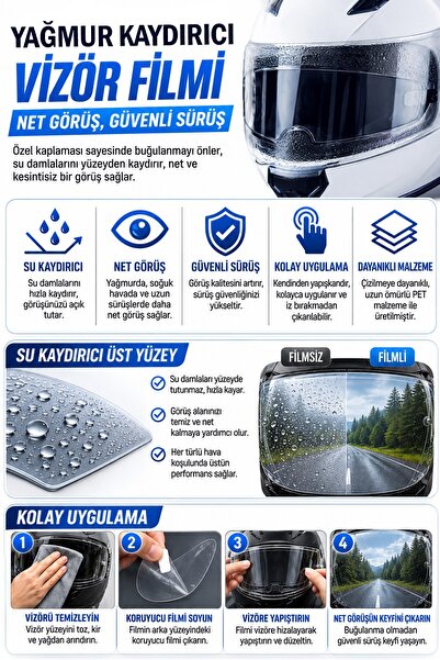 omilife Şeffaf Motosiklet Kask Vizör Buğu Önleyici Film Yağmur Kaydırıcı Pinlock Tipi Koruyucu Lens