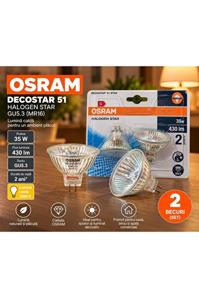 Osram Set 2 becuri halogen DECOSTAR 51 STAR – GU5.3, 35W, tip MR16