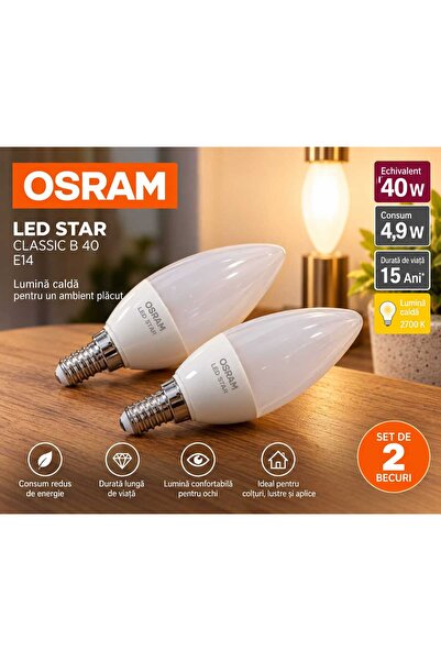Osram Σετ 2 λαμπτήρων LED STAR Classic B40 – E14, θερμό φως