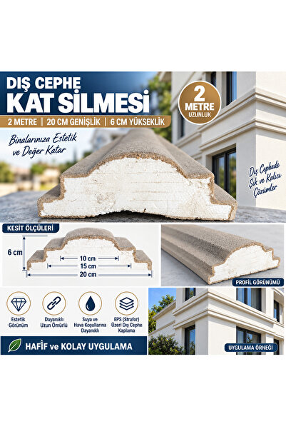 Nalbur Diyarı Dış Cephe Kat Silmesi EPS Strafor Söve Profil 20x6 cm 2 Metre