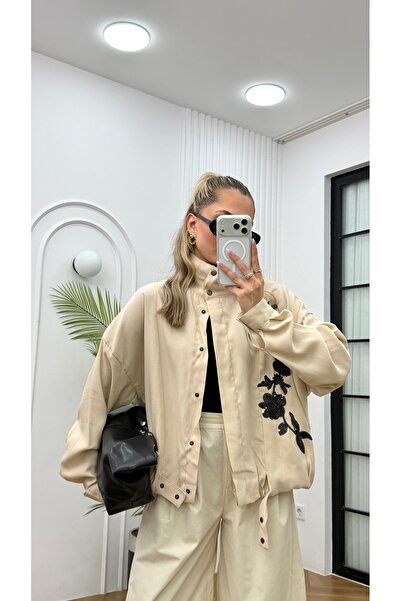 R-Style Gabardin Tencel Astarlı Göğsü Pullu Ceket