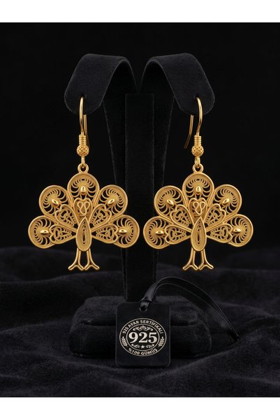 Roza Silver 925 Ayar Geleneksel Telkari El İşçiliği Gold Tavus Kuşu Motifli S...