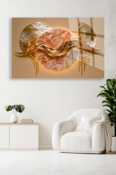 TAULART TABLIE DE STICLĂ ABSTRACTĂ GOLD WAVE DECOR MODERN DE PERETE CADOU PEN...