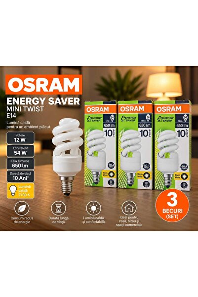 Osram Σετ 3 οικονομικά λαμπάκια εξοικονόμησης ενέργειας – E14, 12W, αντίστοιχ...