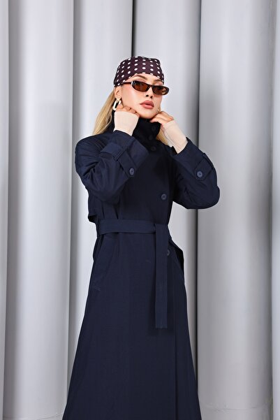 SahraAfra Women's Hakim High Collar Oversize Trench Coat