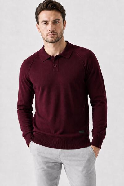 TENA Men's Burgundy Footed Collar Buttoned Reverse Stitching Raglan Corspan K...