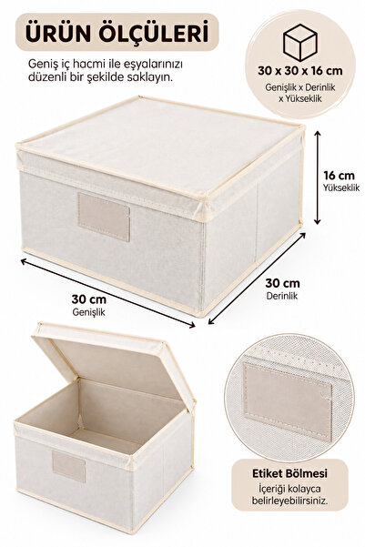 Binbirreyon Katlanabilir Kapaklı Saklama Kutusu Kumaş Etikerli Sert Gövdeli 30x30x16cm DD157