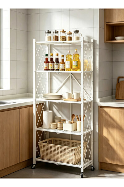 Generic foldable storage shelf, rolling cart with wheels, metal storage rack,...