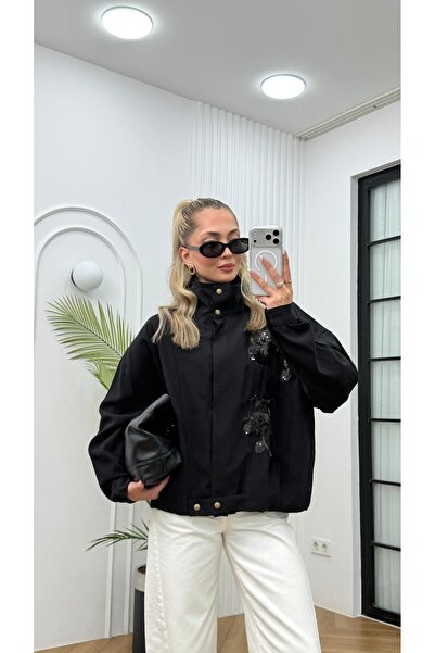 R-Style Gabardin Tencel Astarlı Göğsü Pullu Ceket