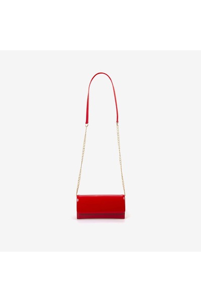KEMAL TANCA Women's Vegan Red Patent Leather Elegant Chain Strap Shoulder Bag...