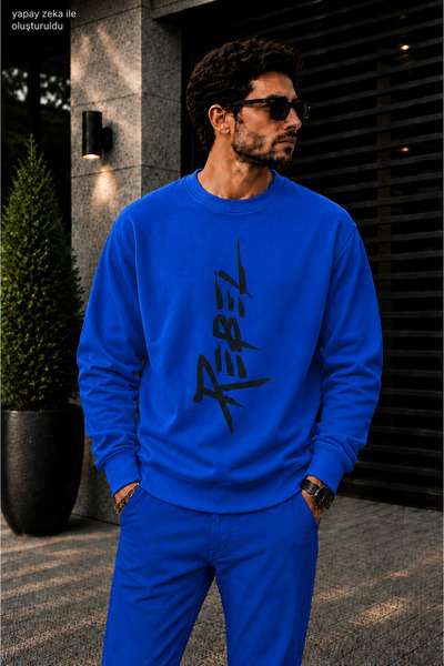 caddekombin Men's Rebel Vertical Graffiti Printed Cycling Round Neck Casual S...