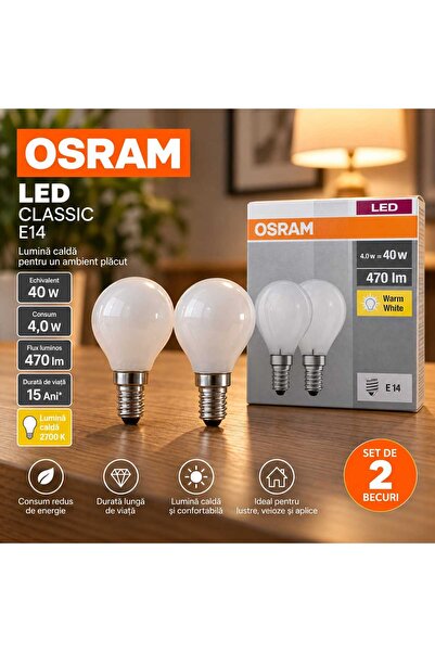 Osram Σετ 2 λαμπτήρων LED Classic – E14, 4W, αντίστοιχο 40W, 470 lm, θερμό φως