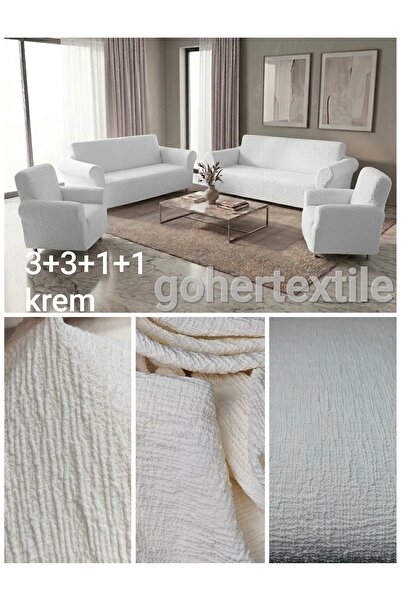 gohertextile Goherhome Lüks Jakarlı 3+3+1+1 Koltuk Örtüsü Seti - Ağaç Kabuğu ...