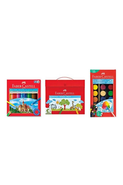 Faber Castell Full Okul Boyama Seti 24 Renk Kuru Boya + 24 Renk Pastel Boya +...