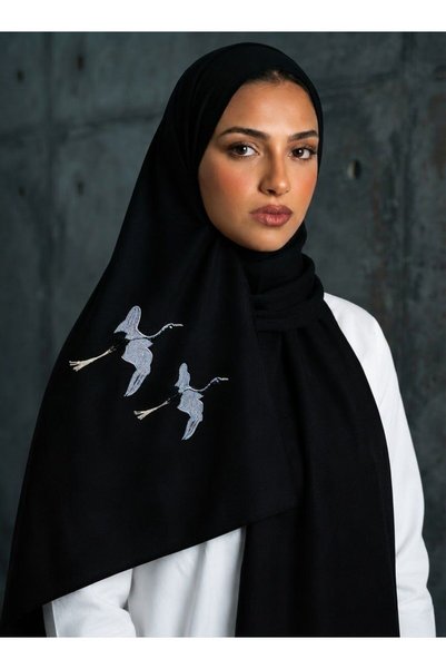 Veil Designer طرحة بوال طبقتين بتطريز طيور علي الطرفين بقماش ياباني المقاس : 60 * 190