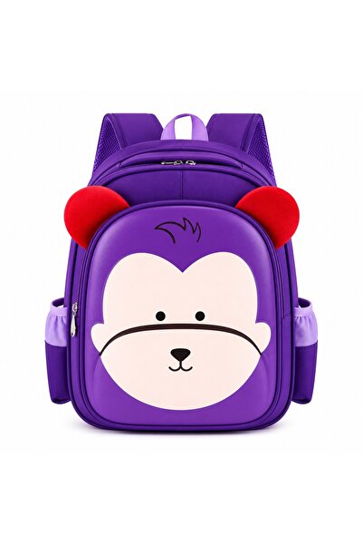 velve Ghiozdan copii pentru gradinita cu animalute 3D, 32 x 27 cm, Maimuta mov