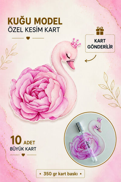 ETİKETİM Kuğu Çiçekli Özel Kesim Kart - Özel Kesim 10 Adet