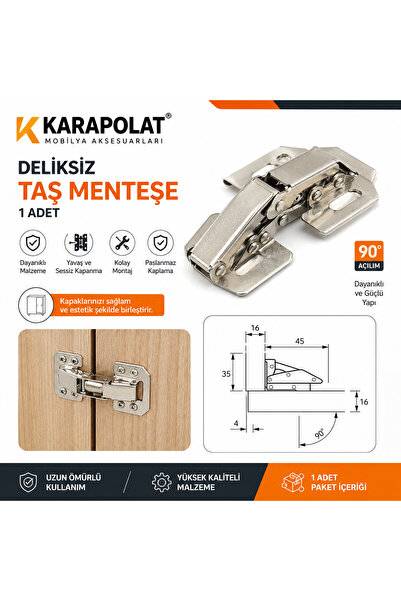KARAPOLAT 1 Adet Deliksiz Taş Menteşe 90° Mobilya Dolap Kapak Menteşesi