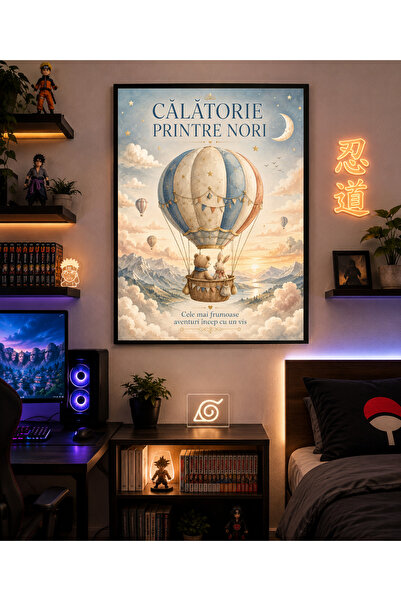 Miutic Print Studio Tablou decorativ pentru copii „Călătorie printre nori”, T...